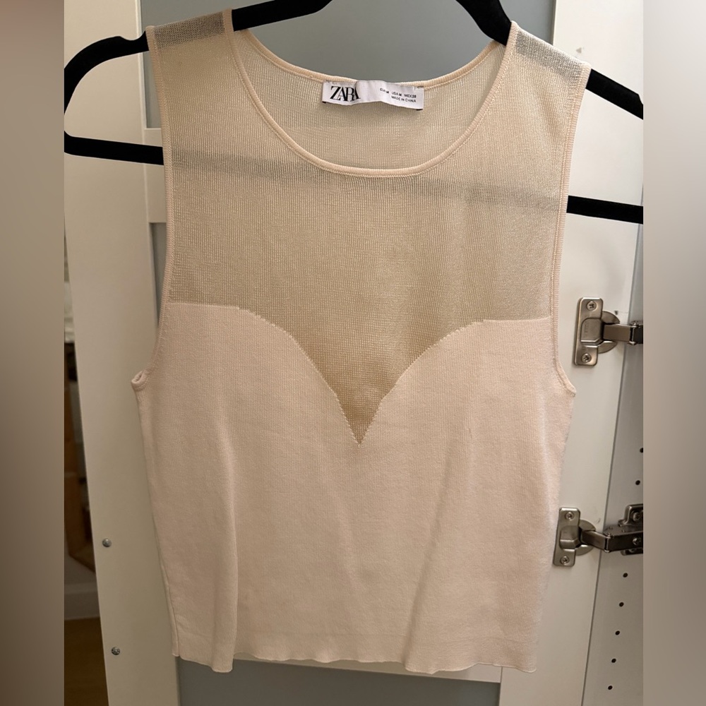 Zara Cream Mesh Detail Top